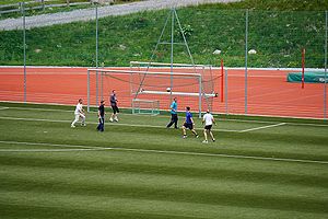 Other participants relaxing by playing football - taking part in their own UEFA European Championship.